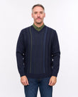 G57M04 Mens Pattern Front Knit V Neck Sweater Gabicci Heritage - NAVY