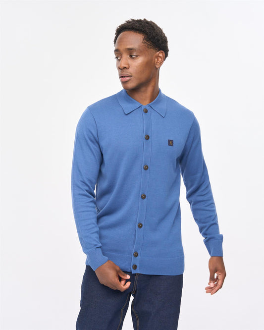 V57GK16 Mens Azima Long Sleeve Plain Knit Button Thru Gabicci Vintage - AIRFORCE