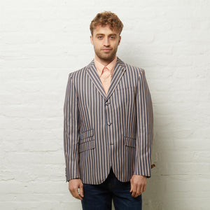 V54GJ04 Mens Henley Boating Striped Blazer Gabicci Vintage - NAVY