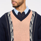 G54M02 Mens Plain Vee Kneck Pattern Front Knit Gabicci Classic - NAVY