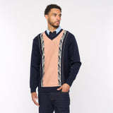 G54M02 Mens Plain Vee Kneck Pattern Front Knit Gabicci Classic - NAVY