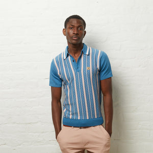 V54GM05 Mens Johnny Short Sleeve Pattern Knitted Polo Gabicci Vintage - AQUA