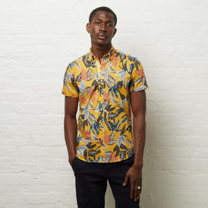 V54GW05 Mens Lagoon Short Sleeve Pattern Shirt Gabicci Vintage - PINEAPPLE