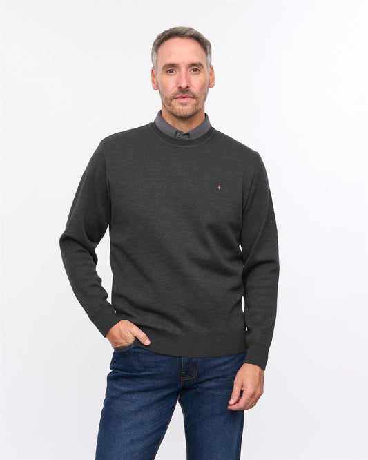 G57K04 Mens Plain Knit Crew Neck Sweater Gabicci Heritage - CHARCOAL