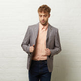V54GJ04 Mens Henley Boating Striped Blazer Gabicci Vintage - NAVY