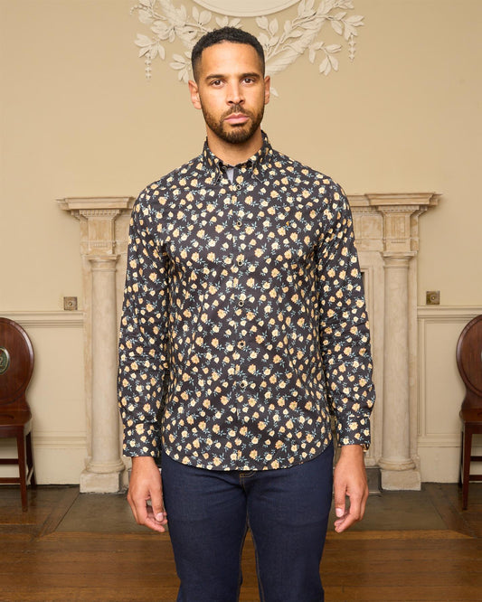G57W12 Mens Print Shirt Gabicci Heritage - BLACK