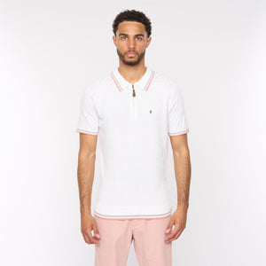 G54M08 Mens Short Sleeve Zip Neck Knitted Polo Gabicci Classic - WHITE