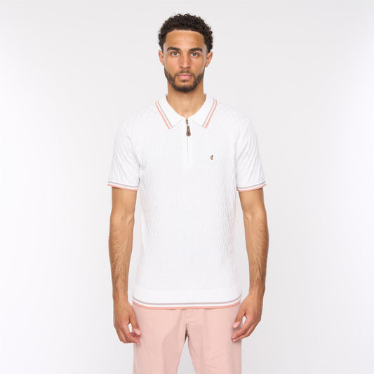 G54M08 Mens Short Sleeve Zip Neck Knitted Polo Gabicci Classic - WHITE