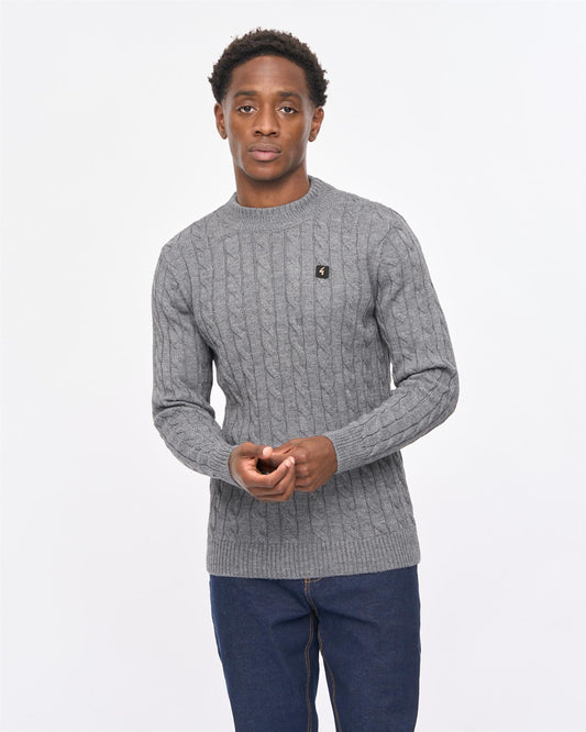 V57GM21 Mens Temor Long Sleeve Cable Knit Gabicci Vintage - CHARCOAL