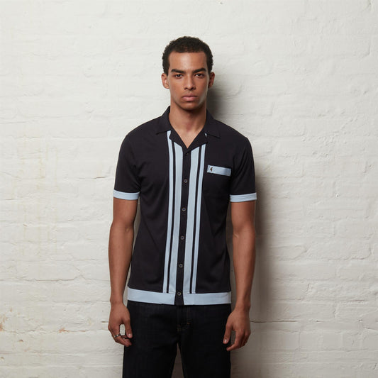 V56GX05 Mens Pulp Short Sleeve Cuban Collar Jersey Shirt Gabicci Vintage - NAVY