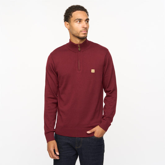 V55GK15 Mens Naxton Long Sleeve Plain Knitted Quarter Zip Gabicci Vintage - MULBERRY
