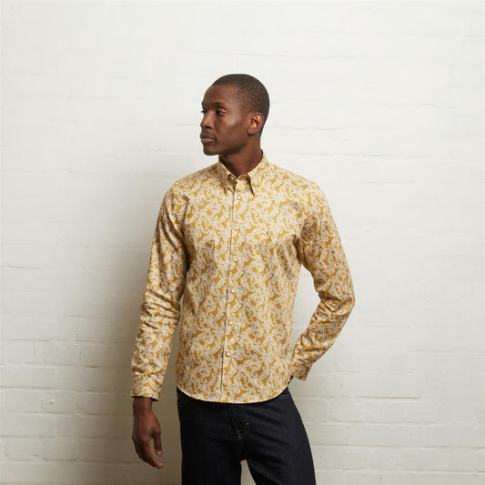 V55GW06 Mens Brodie Long Sleeve Printed Woven Shirt Gabicci Vintage - GOLD