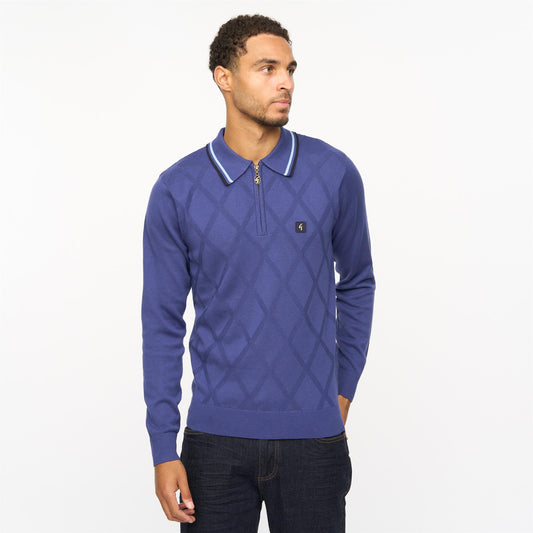V55GM08 Mens Moore Long Sleeve Knitted Zip Neck Polo Gabicci Vintage - ATLANTIC