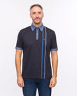 G57X05 Mens Short Sleeve Chambray Trim Jersey Polo Gabicci Heritage - NAVY