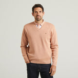 G54K01 Mens Plain Vee Kneck Knit Gabicci Classic - PEACH