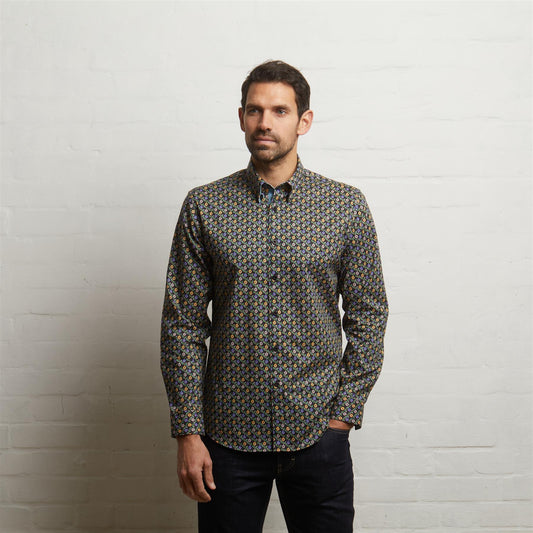 G55W05 Long Sleeve Printed Woven Shirt Gabicci Classic BLACK