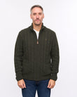 G57M22 Mens Chunky Cable Knit Zip Thru Cardigan Gabicci Heritage - FOREST