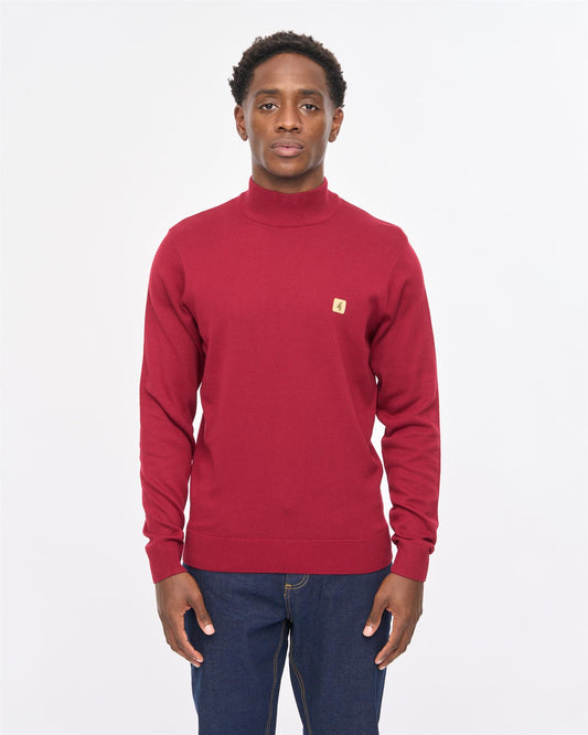 V57GK10 Mens Duke Long Sleeve Plain Knit Turtle Neck Gabicci Vintage - CLARET