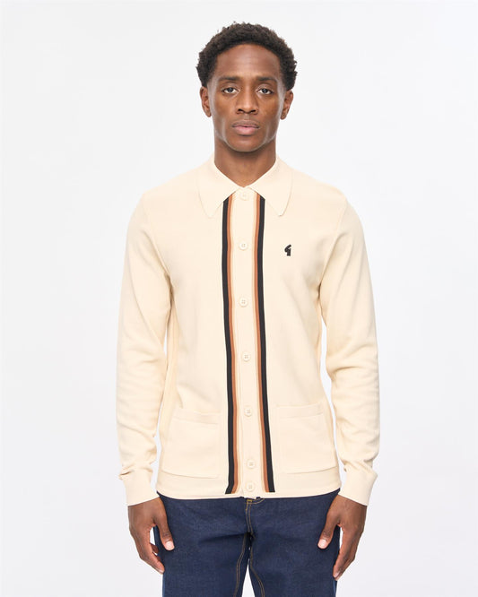 V57GM26 Mens Bromley Long Sleeve Button Thru Knit Polo Gabicci Vintage - CREAM