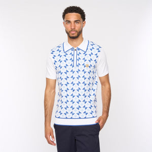 V54GM07 Mens Ted Short Sleeve Pattern Knitted Polo Gabicci Vintage - WHITE