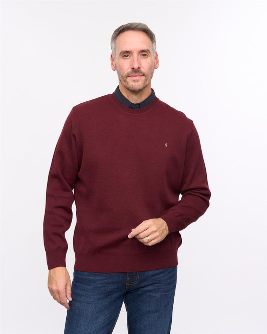G57K04 Mens Plain Knit Crew Neck Sweater Gabicci Heritage - CLARET