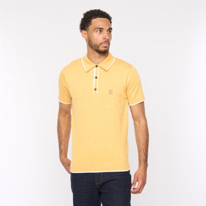 V54GM09 Mens Lineker Short Sleeve Tipped Trim Knitted Polo Gabicci Vintage - PINEAPPLE