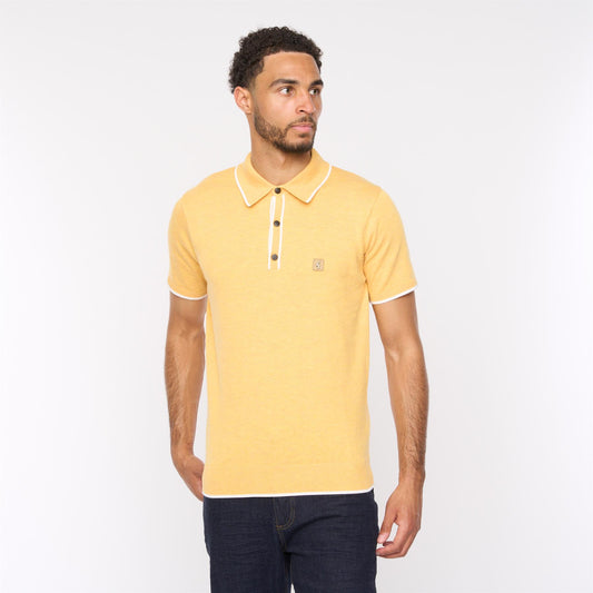 V54GM09 Mens Lineker Short Sleeve Tipped Trim Knitted Polo Gabicci Vintage - PINEAPPLE