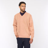 G54M05 Mens Plain Vee Kneck Pattern Front Knit Gabicci Classic - PEACH