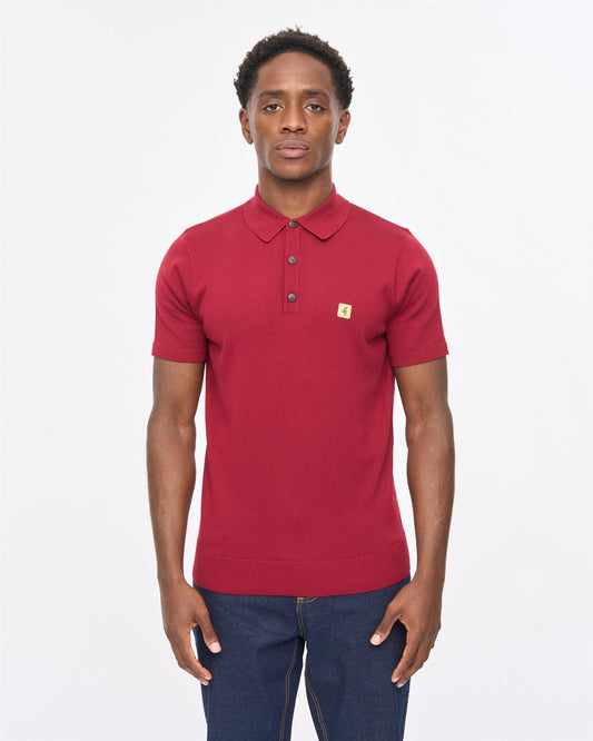 V57GK04 Mens Jackson Short Sleeve Plain Knit Polo Gabicci Vintage - CLARET