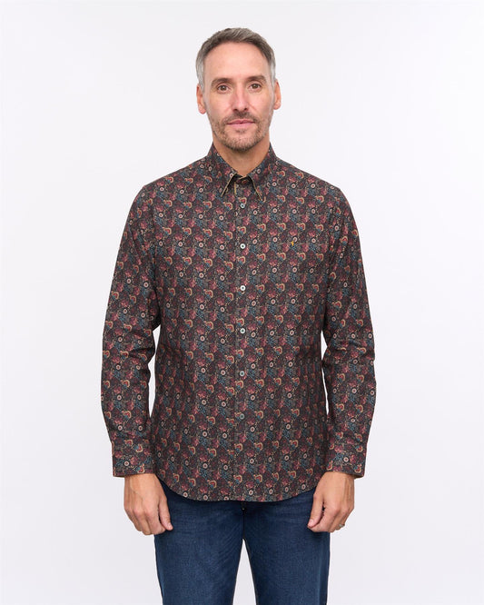 G57W02 Mens Print Shirt Gabicci Heritage - BLACK