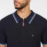 G54M08 Mens Short Sleeve Zip Neck Knitted Polo Gabicci Classic - NAVY