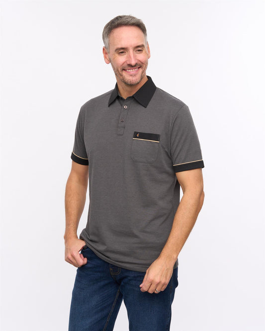 G57X01 Mens Short Sleeve Oxford Jersey Polo Gabicci Heritage - CHARCOAL