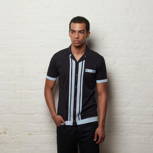 V56GX05 Mens Pulp Short Sleeve Cuban Collar Jersey Shirt Gabicci Vintage - NAVY