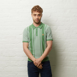 V54GM04 Mens Dante Short Sleeve Pattern Knitted Polo Gabicci Vintage - VERDE