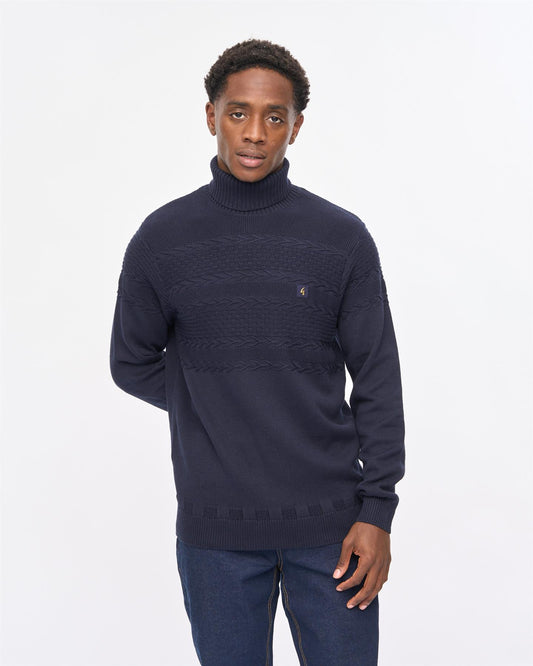 V57GM20 Mens Emilio Long Sleeve Roll Neck Knit Gabicci Vintage - NAVY