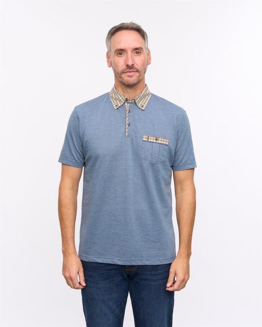 G57X09 Mens Short Sleeve Oxford Jersey Woven Trim Polo Gabicci Heritage - AIRFORCE