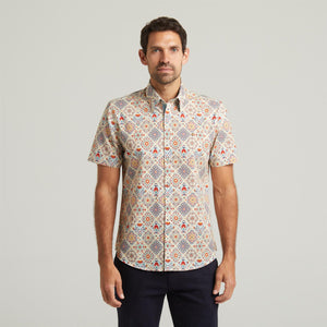 G54W09 Mens Short Sleeve Printed  Shirt Gabicci Classic - CREAM