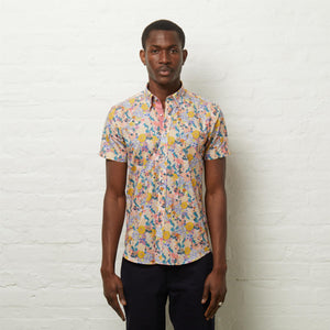 V54GW03 Mens Teddy Short Sleeve Pattern Shirt Gabicci Vintage - PEACH