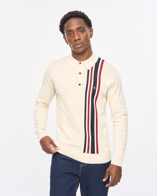 V57GM03 Mens Soda Long Sleeve Knit Polo Gabicci Vintage - CREAM