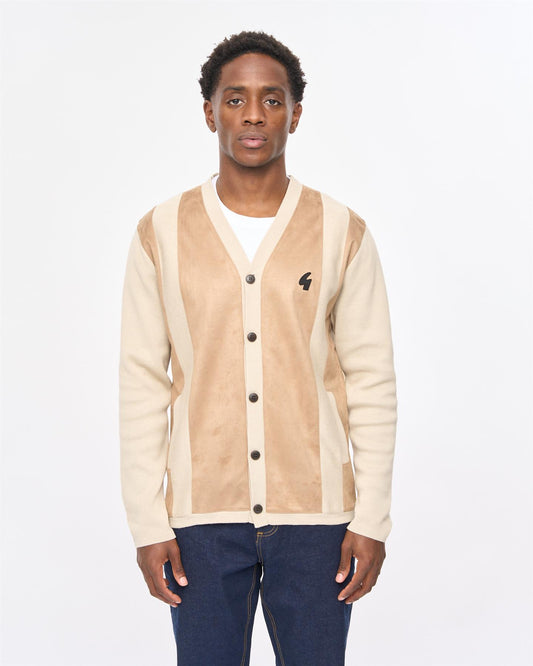V57GM28 Mens Hurst Long Sleeve Knit Cardigan Gabicci Vintage - LINEN