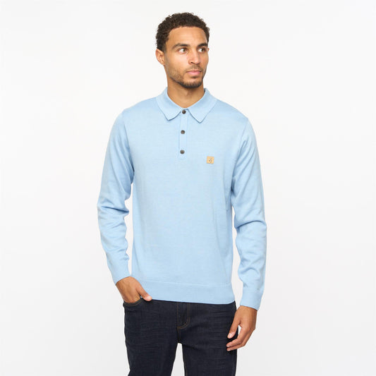V55GK08 Mens Francesco Long Sleeve Plain Knitted Three Button Polo Gabicci Vintage - ICEBERG