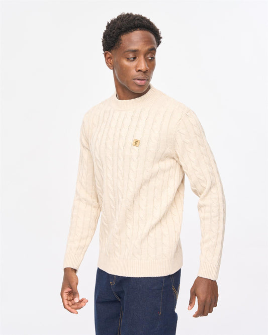 V57GM21 Mens Temor Long Sleeve Cable Knit Gabicci Vintage - PARCHMENT